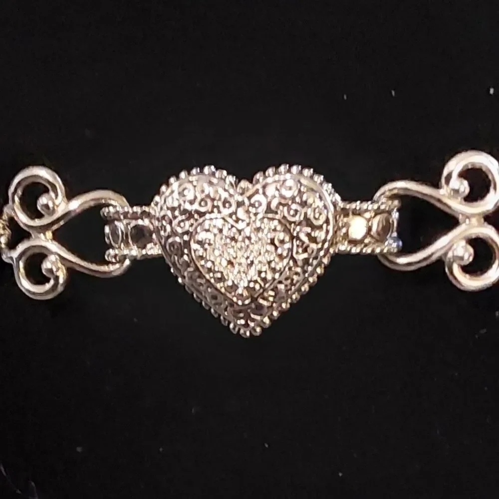 Pretty Silver Vintage Lia Sophia Love & Hearts Link Bracelet